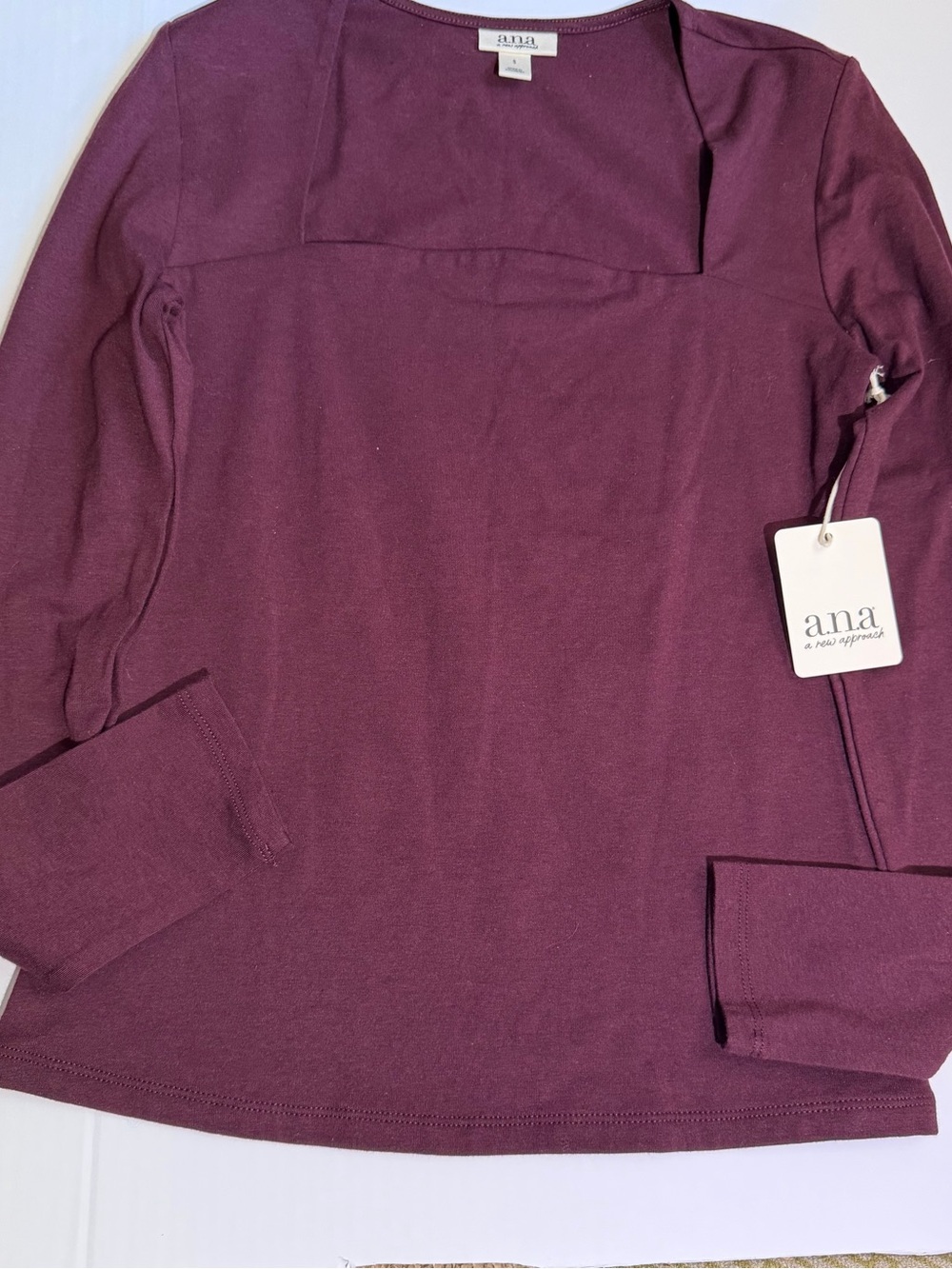 a.n.a Women's Long Sleeve Square Neck Top in Plum